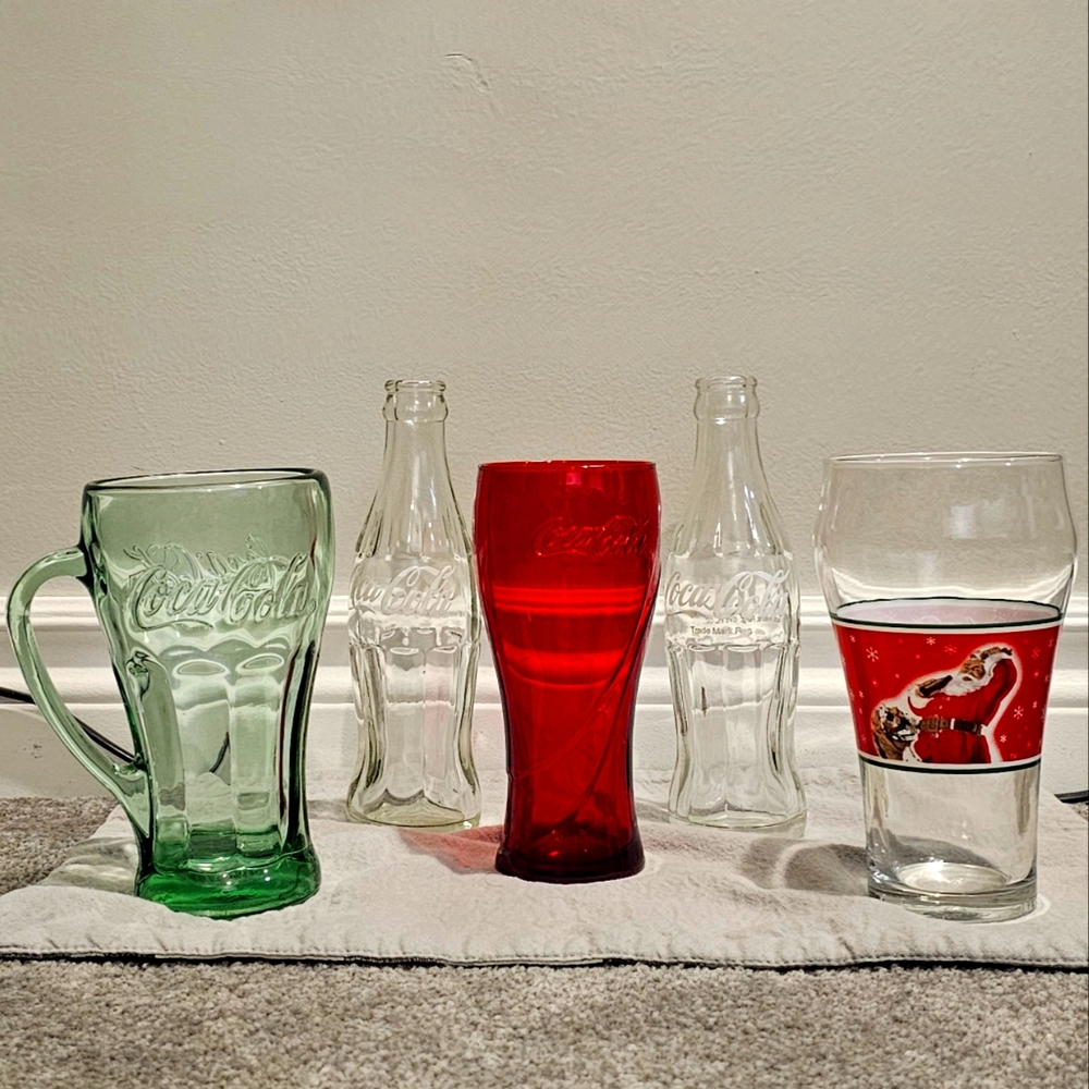 Coke Cola Lot 2 Bottle's Red Mc Donald's Glass  Mug Green Glass